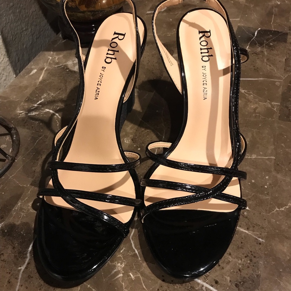 Elegant Black Wedge Sandals ROHB scandals  NWOT
